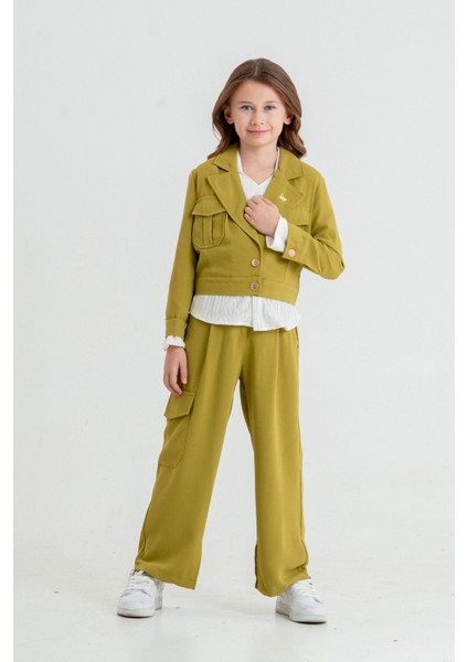 Kız Çocuk Crop Ceketli Üçlü Takım 4407