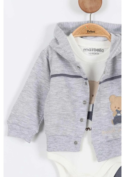Ayı Desenli Pamuklu Çıt Kapşonlu Zıbınlı Uzun Kollu Erkek Bebek 3'lü Takım Alt Üst Erkek Bebek Takım fiyatları