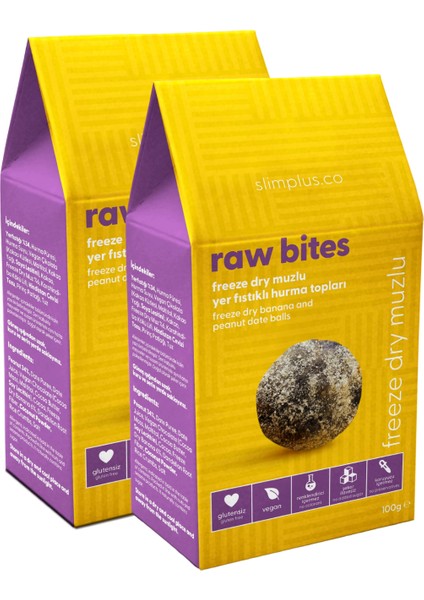 2 Paket Freeze Dry Muz Kaplı Glutensiz Vegan Yerfıstıklı Hurma Topları Raw Bites 100G