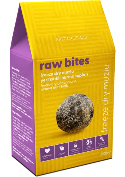 2 Paket Freeze Dry Muz Kaplı Glutensiz Vegan Yerfıstıklı Hurma Topları Raw Bites 100G fiyatları