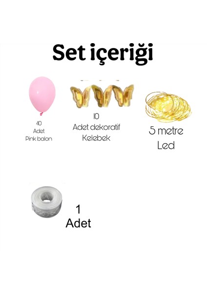 Pink Kelebek Detaylı LED Işıklı Mini Doğum Günü Parti Seti fiyatları