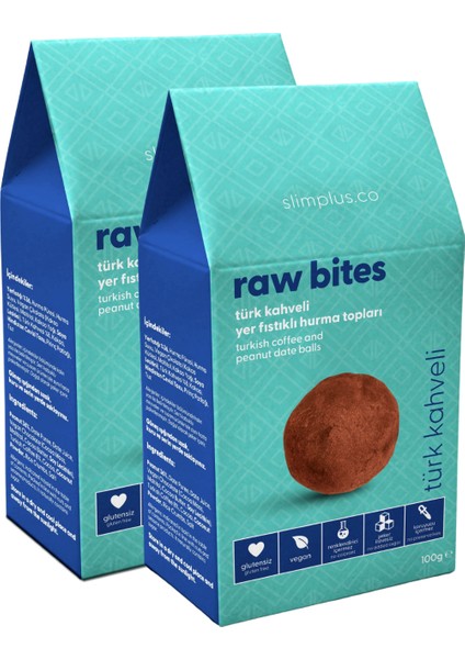 2 Paket Türk Kahveli Glutensiz Vegan Yerfıstıklı Hurma Topları Raw Bites 100G