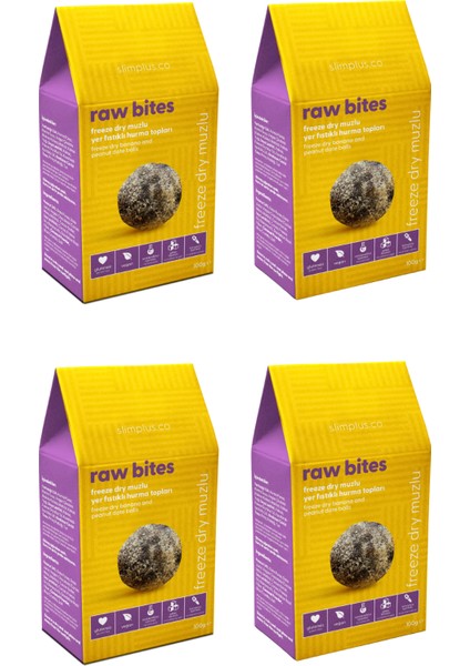 4 Paket Freeze Dry Muz Kaplı Glutensiz Vegan Yerfıstıklı Hurma Topları Raw Bites 100G