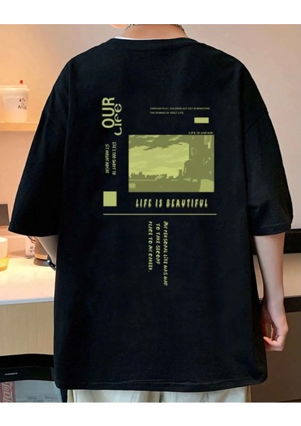 Büyük Beden Life Is Beautıful Sırt Baskılı Hip Hop Sokak Modası Battal Erkek T-Shırt