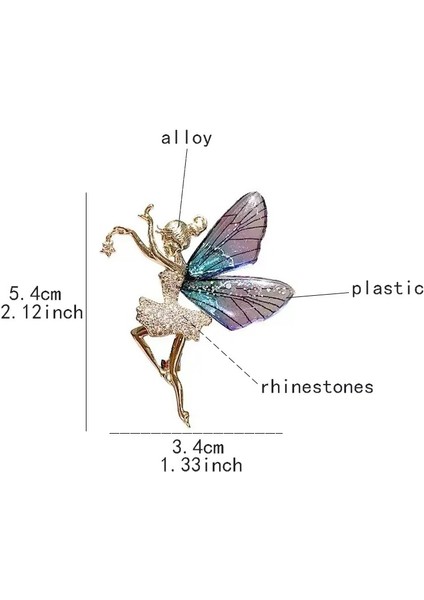 Melek Kanadı Broş, Elegant Dans Kızı Pin Ceketler ve Şallar Için, Günlük Giyim ve Hediye Için Ideal