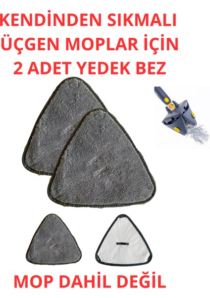 2 Adet Kendinden Sıkmalı Üçgen Mop Seti Yedek Bezi - Mikrofiber, 26x26 cm