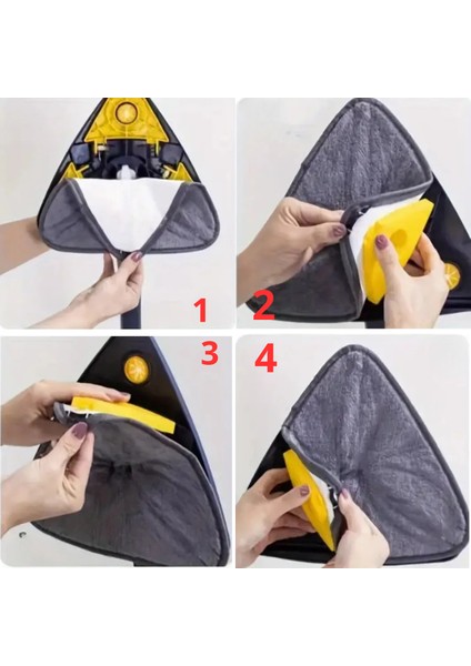 2 Adet Kendinden Sıkmalı Üçgen Mop Seti Yedek Bezi - Mikrofiber, 26x26 cm