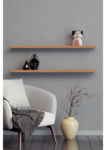 80 cm 2li Safir Meşe Mdf Uçan Duvar Rafı Gizli Bağlantı Kitaplık