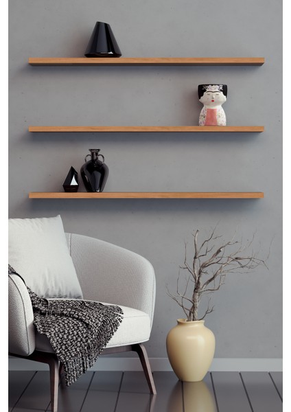 80 cm 3lü Safir Meşe Mdf Uçan Duvar Rafı Gizli Bağlantı Kitaplık