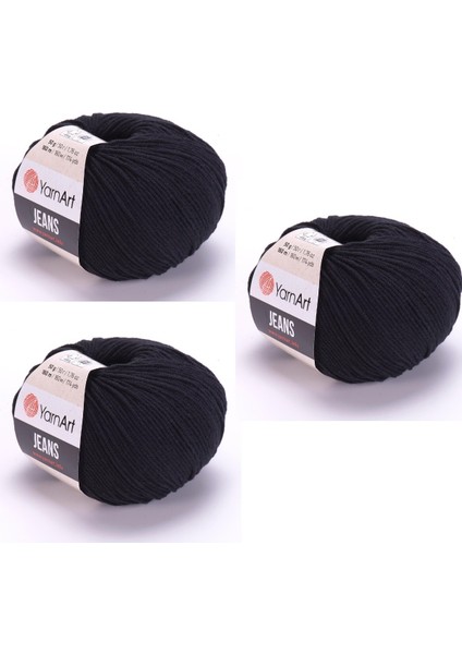 Yarn Art Jeans 53 Siyah Amigurumi Örgü ipi Hırka Örgü ipi Bebek ipi Punch ipi 3'lü Paket