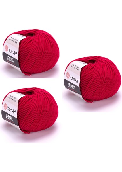 Yarn Art Jeans 51 Koyu Kırmızı Amigurumi Örgü ipi Hırka Örgü ipi Bebek ipi Punch ipi 3'lü Paket