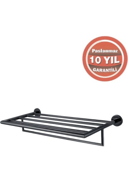 Paslanmaz Pirinç Flora Raf Havluluk 60CM Mat Siyah