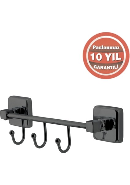 Paslanmaz Pirinç Kumru Kancalı 3’lü Askılık Mat Siyah