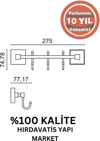 Paslanmaz Pirinç Kumru Kancalı 3’lü Askılık Mat Siyah fiyatları