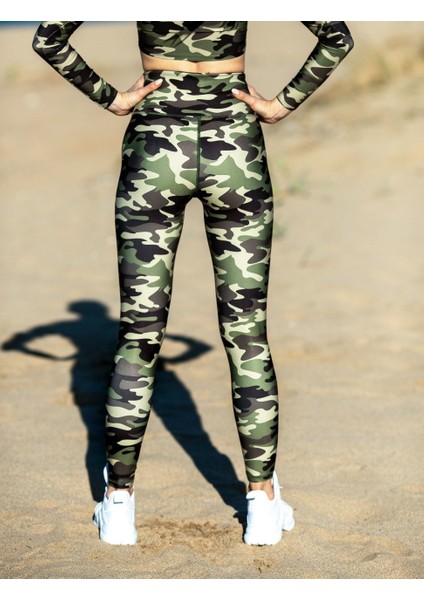 Haki Yeşil Kamuflaj Desen Spor Tayt fiyatları