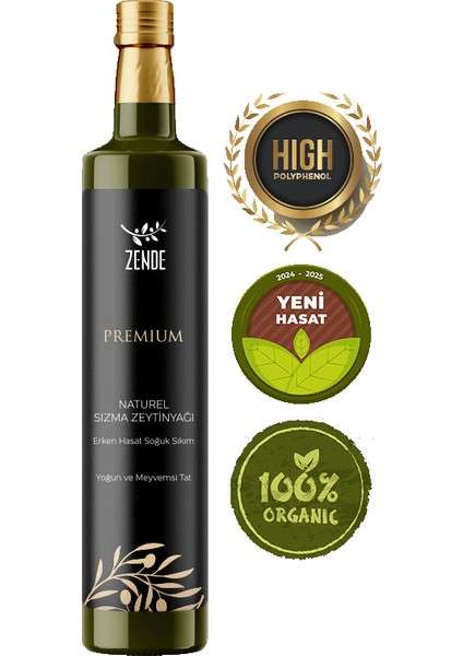 Premium - Yüksek Polifenol 500 ml | Erken Hasat Soğuk Sıkım Natürel Sızma Zeytinyağı