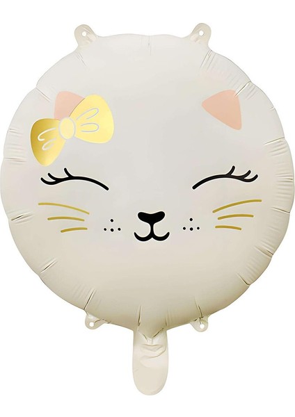 Retro Krem Renkli Kedi Kitty Folyo Balon 18 Inç 45 cm