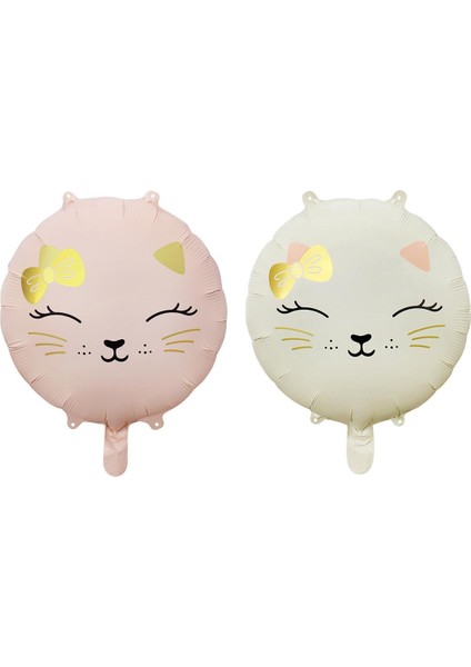 Retro Krem Renkli Kedi Kitty Folyo Balon 18 Inç 45 cm