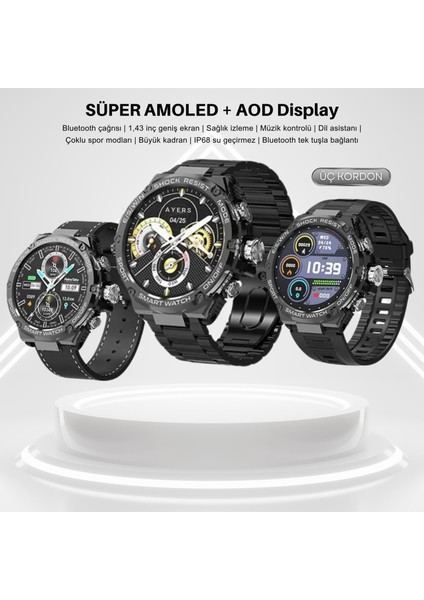 Watch 4 Rw 56 Curved Amoled Ekran 3 Kordon Akıllı Saat Akıllı Saat Ios ve Android Uyumlu