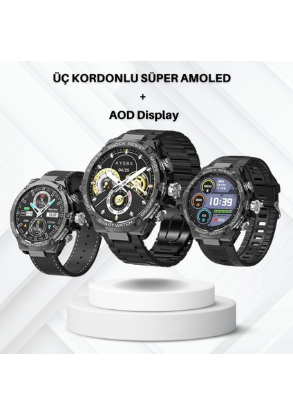 Watch 4 Rw 56 Curved Amoled Ekran 3 Kordon Akıllı Saat Akıllı Saat Ios ve Android Uyumlu