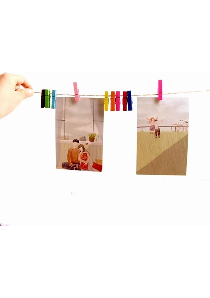 Renkli Ahşap Fotoğraf Mandalı Seti Mini Mandallar Resim Asma Mandalı 50 Adet