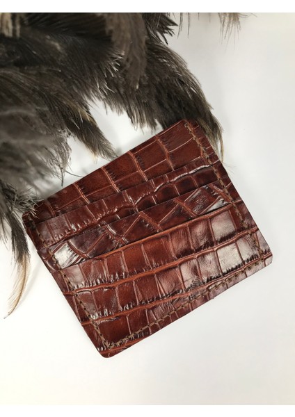 Kartlık Kroko Desenli Kiremit Renk Hakiki Deri Unisex indirimleri