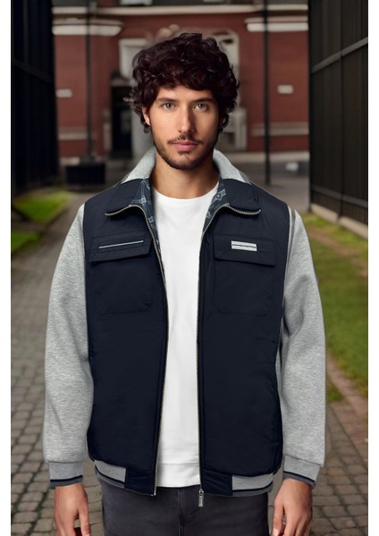Erkek Kışlık Gri Ceket Içi Astarlı Kalın Kumaş Kapaklı Fermuarlı Yan Cepler