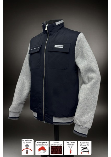 Erkek Kışlık Gri Ceket Içi Astarlı Kalın Kumaş Kapaklı Fermuarlı Yan Cepler fiyatları