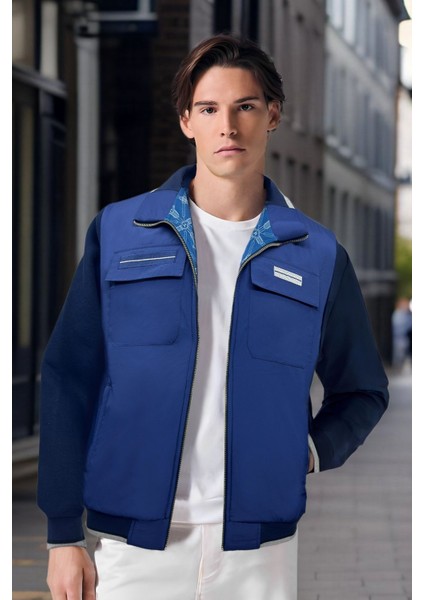 Erkek Kışlık Ceket Içi Polarlı Paraşüt Kumaş Detaylı Kapaklı Cepler Fermuarlı Yan Cepler