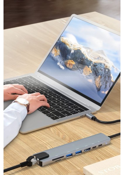USB C Hub Type C - HDMI Sd/tf Kart Okuyuculu Ethernet Adaptörü Pd Hızlı Şarj