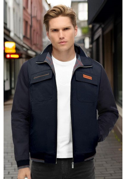 Erkek Kışlık Ceket Içi Polarlı Paraşüt Kumaş Detaylı Kapaklı Cepler Fermuarlı Yan Cepler