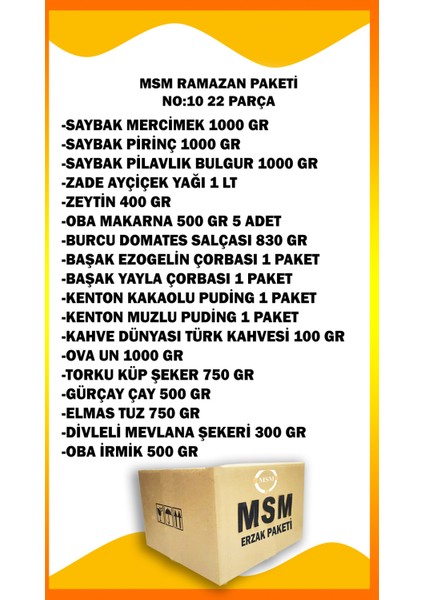 Ramazan Paketi Erzak Kolisi Kumanya Paketi Ramazan Kolisi Gıda Paketi 22 Parça Paket No 10