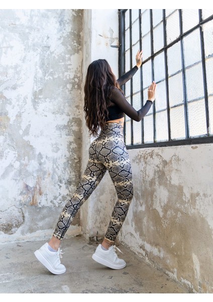 Yılan Desen Ekstra Yüksek Bel Spor Tayt fiyatları