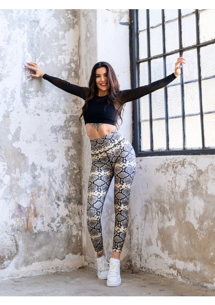 Yılan Desen Ekstra Yüksek Bel Spor Tayt modelleri
