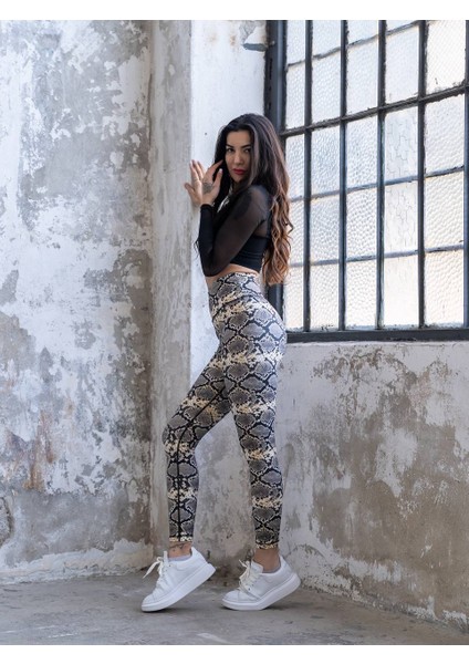 Yılan Desen Ekstra Yüksek Bel Spor Tayt fırsatları