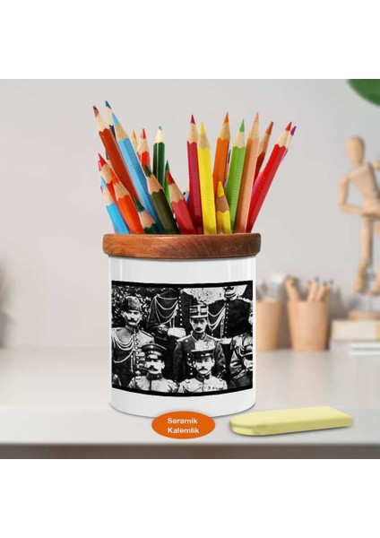 Bıyıklı Atatürk ve Arkadaşları Ahşap Seramik Kalemlik - 1070)