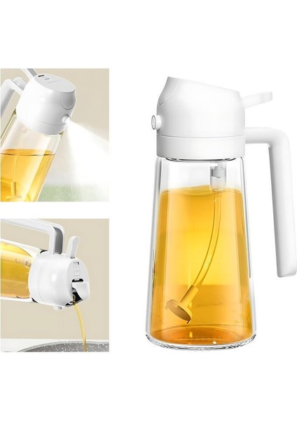 550 ml Cam Yağdanlık Sızdırmaz Çift Fonksiyonlu Dökme ve Püskürtmeli Sprey Airfryer Yağ Şişesi