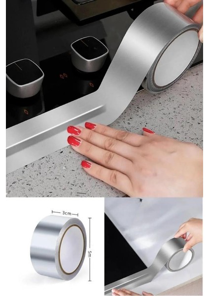 5 Metre x 3 cm Alüminyum Folyo Bant Lavabo Ocak Kenarı Su Sızdırmaz Yanmaz Boru Tamir Çatlak Bandı