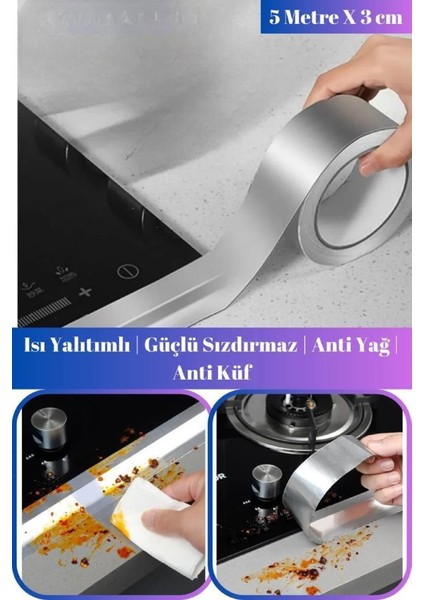 5 Metre x 3 cm Alüminyum Folyo Bant Lavabo Ocak Kenarı Su Sızdırmaz Yanmaz Boru Tamir Çatlak Bandı fiyatları