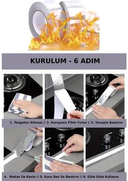 5 Metre x 3 cm Alüminyum Folyo Bant Lavabo Ocak Kenarı Su Sızdırmaz Yanmaz Boru Tamir Çatlak Bandı fırsatları