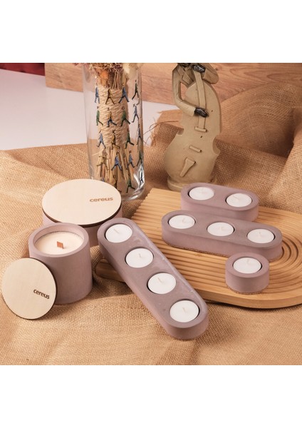 Inytium Serisi Dekoratif Mürdüm Renk Beton Tealight Mumluk (Tealight !)