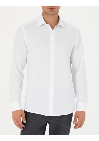 Erkek Beyaz Slim Fit Uzun Kollu Gömlek 50275692-VR013