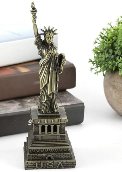 Masa Üzeri Özgürlük Heykeli Figürü Masa Üzeri Biblosu Heykel Eskitmeli Metal