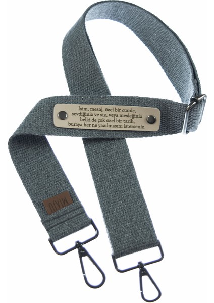 Gri Renk, İsme Özel Kanvas Çanta Askısı, 220 Cm Her Stile Uygun Hediye Seçeneği