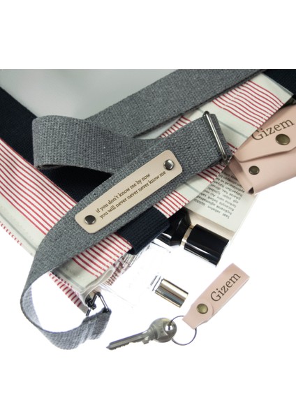 Gri Renk, İsme Özel Kanvas Çanta Askısı, 140 Cm Her Stile Uygun Unisex Hediye Seçeneği fiyatları