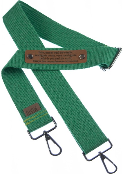 Yeşil Renk, İsminize Özel Üretilen, Çanta Veya Hafif Çanta Kemeri, 120 Cm Boyunda, Hediyelik Askı