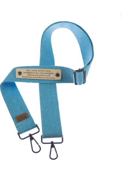 Mavi Renk, Pamuklu Çanta Askısı, Kişiselleştirilebilir ve Dayanıklı, 160 Cm İsme Özel Hediyelik