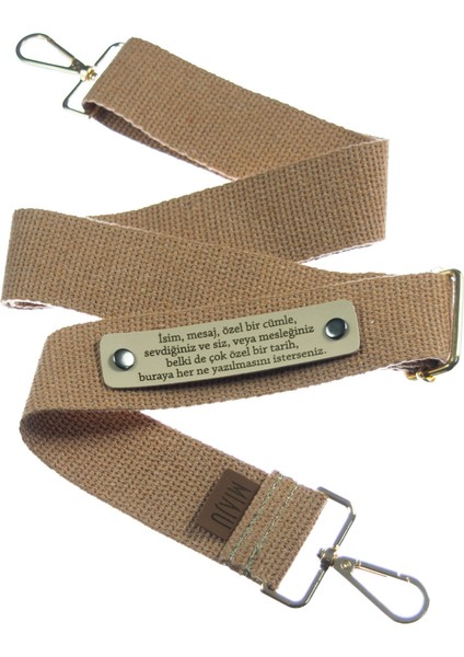 Açık Kahve Renk, Şık Dokulu İsme Özel Çapraz Çanta Kayışı, 160 Cm Ayarlanabilir Uzunluk