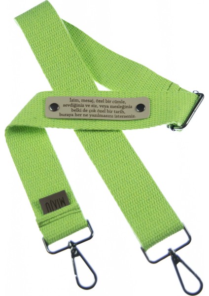 Neon Yeşil Renk, İsminize Özel Kişisel Stil İçin Özel Tasarım, 200 Cm Hediyelik Çanta Omuz Askısı