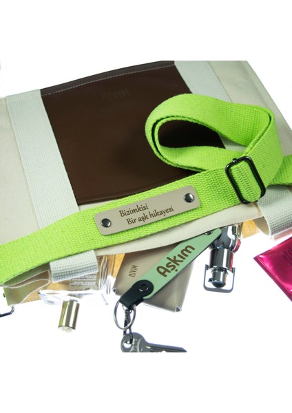 Neon Yeşil Renk, İsminize Özel Kişisel Stil İçin Özel Tasarım, 200 Cm Hediyelik Çanta Omuz Askısı fırsatları